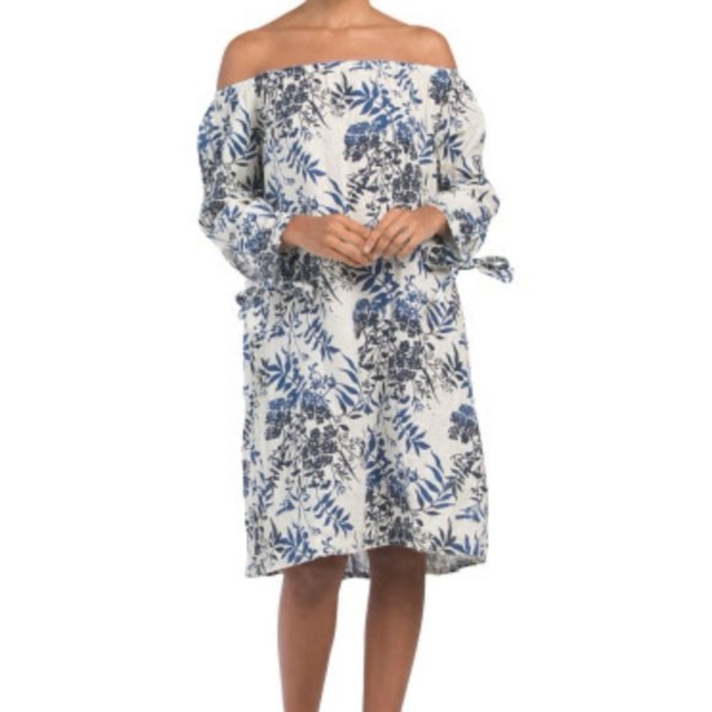 Valentina Naldi linen blend Floral Print Dress with Tie Sleeves size 1X